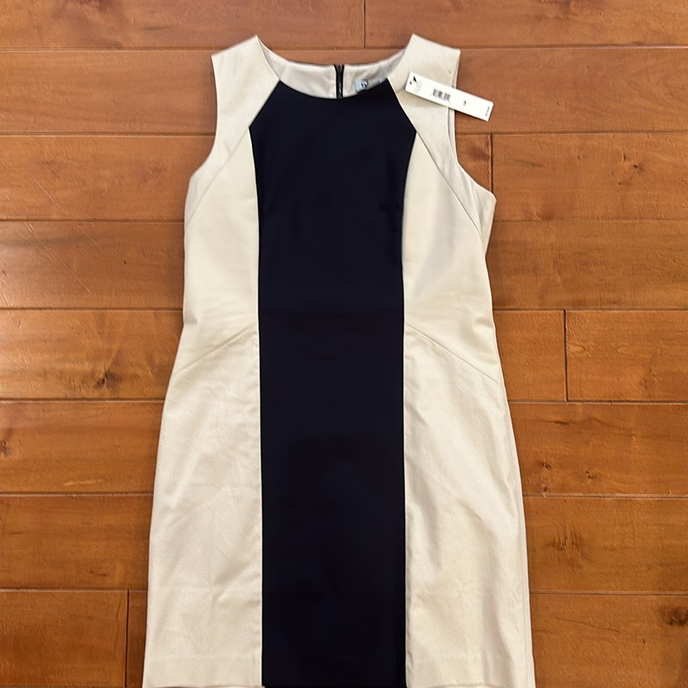 NWT - DKNY Dress - Light Beige and Navy - Size 12